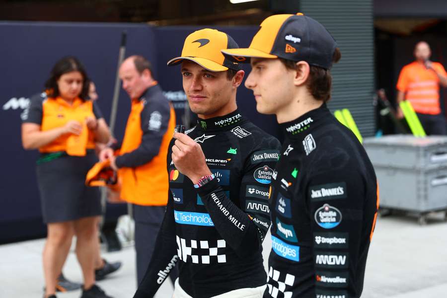 Lando Norris (centre) finished ahead of Oscar Piastri in Hungary