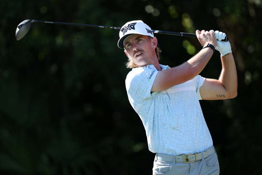 Jake Knapp plays his shot from the third tee during the second round of the Cognizant Classic