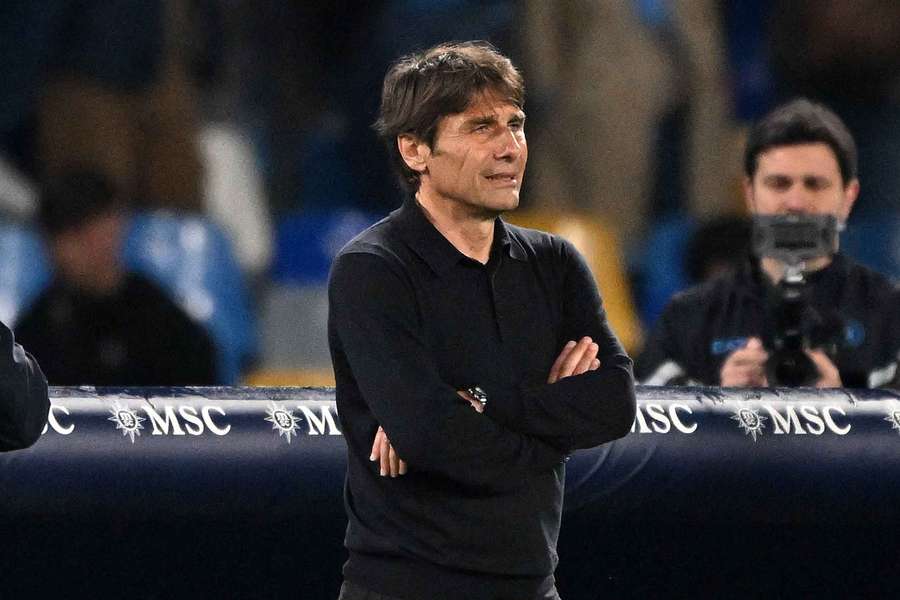 Napoli manager Antonio Conte watching on from the sidelines during the Genoa match (2025)