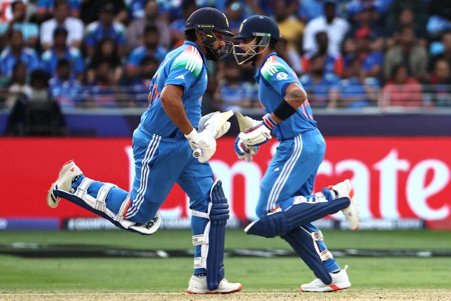 Rohit Sharma and Virat Kohli bat together against Australia at the 2025 ICC Champions Trophy.