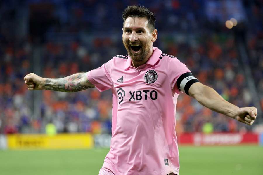 Lionel Messi celebrates as Inter Milan beat Cincinnati on penalties