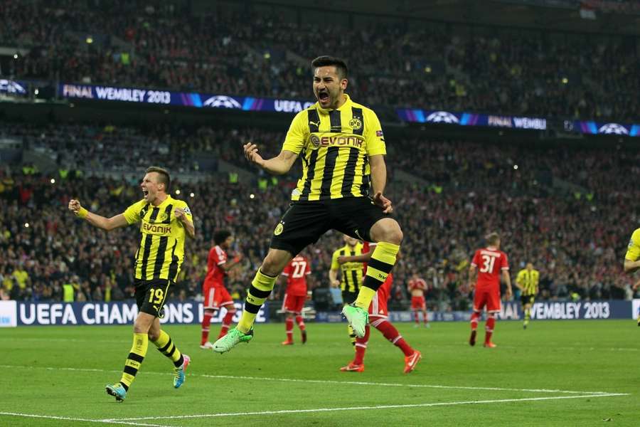 Ilkay Gundogan celebrates scoring in the 2013 Champions League final