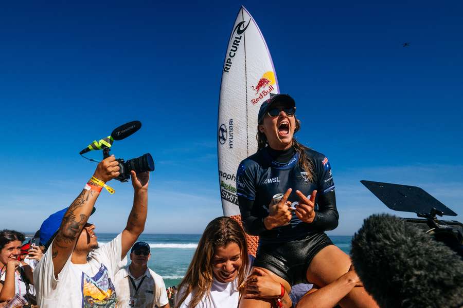Molly Picklum celebrates a victory in Brazil earlier this year.