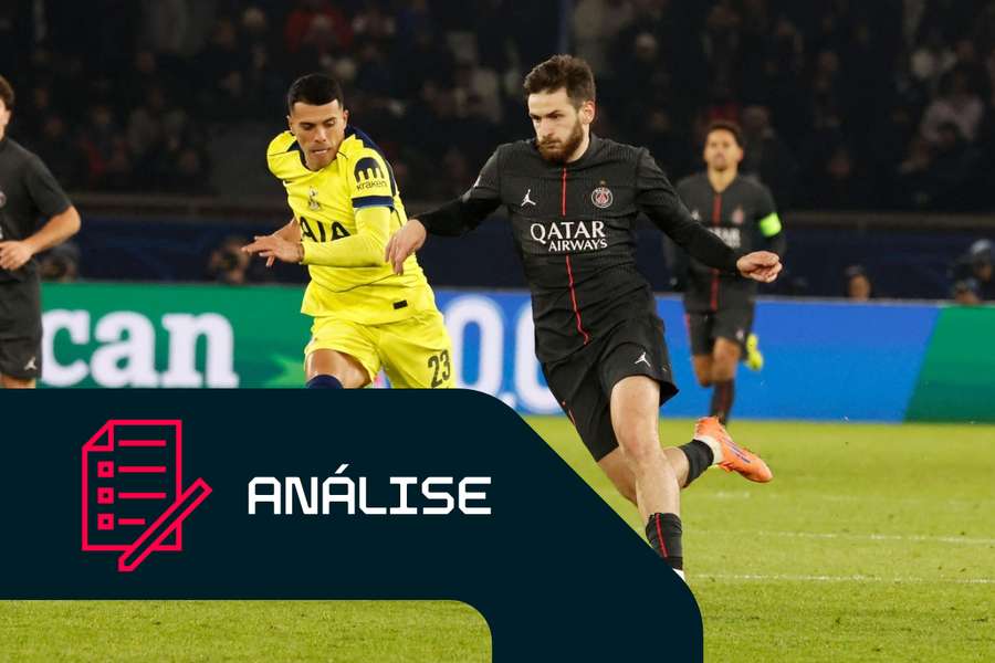 Khvicha Kvaratskhelia, do PSG, disputa a bola com Pedro Porro, do Tottenham Khvicha Kvaratskhelia, do PSG, disputa a bola com Pedro Porro, do Tottenham