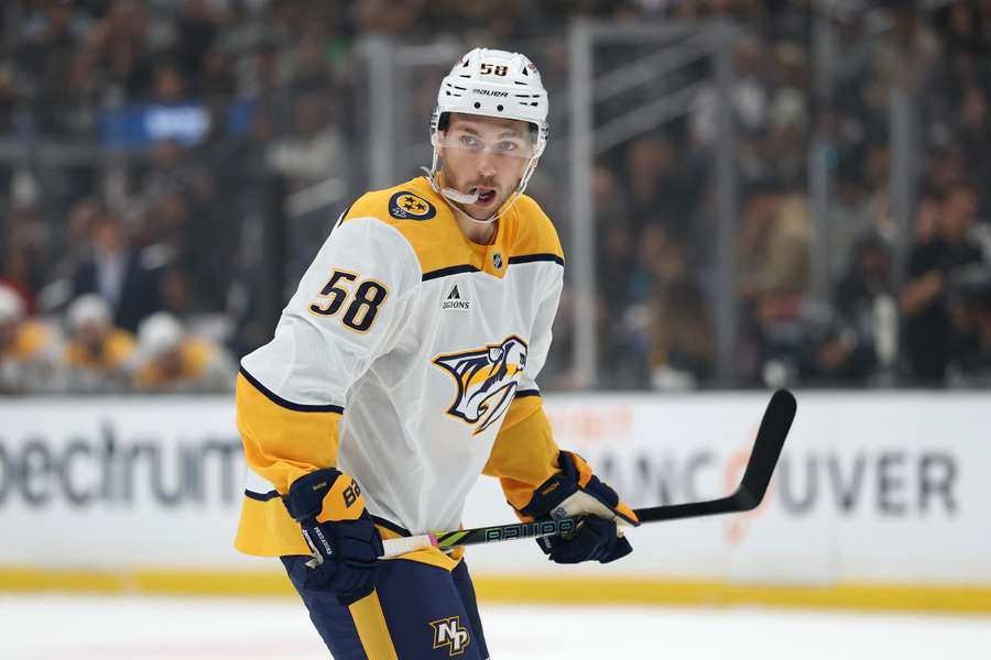 Michael Bunting looks on during a game (2025)