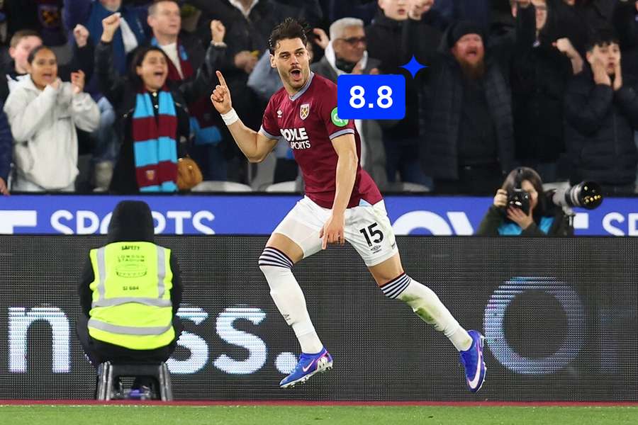 Mavropanos celebrates against Manchester City
