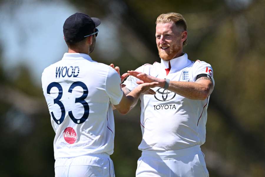 England captain Ben Stokes celebrates during a practice match against England Lions England captain Ben Stokes celebrates during a practice match against England Lions