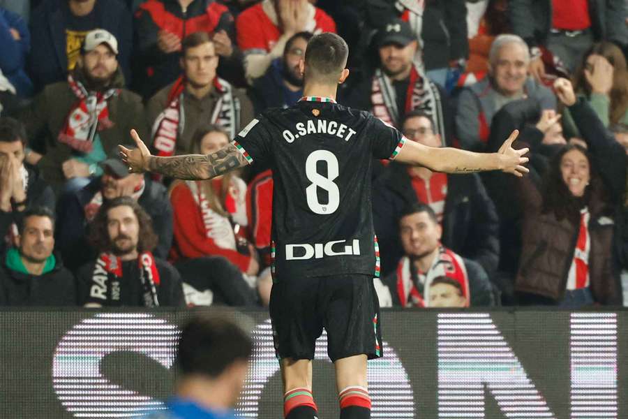Oihan Sancet celebrates his first of two goals on the night