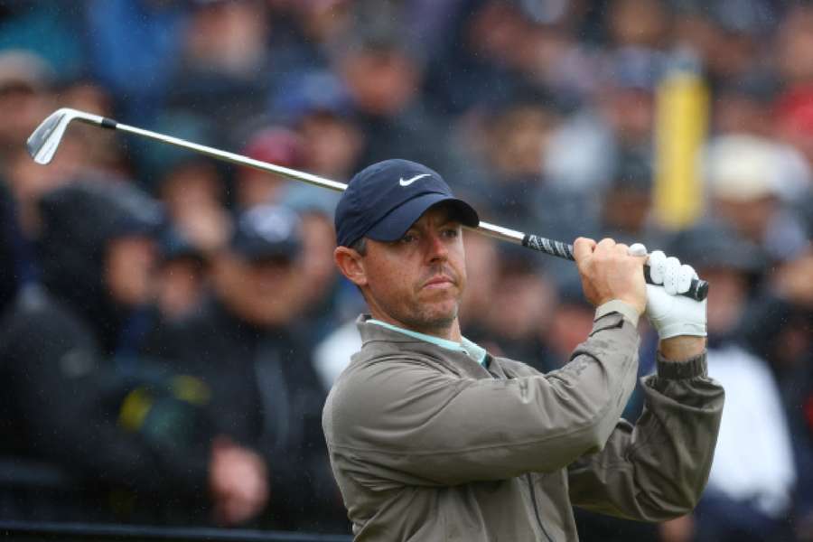 Rory McIlroy watches his shot off the 9th tee during the final round at the Open