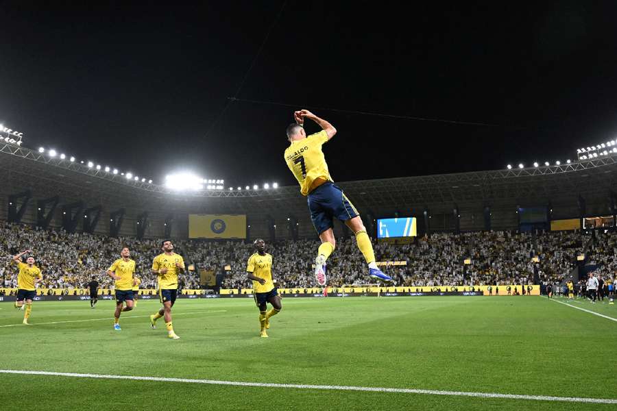 Cristiano Ronaldo celebrates goal for Al Nassr