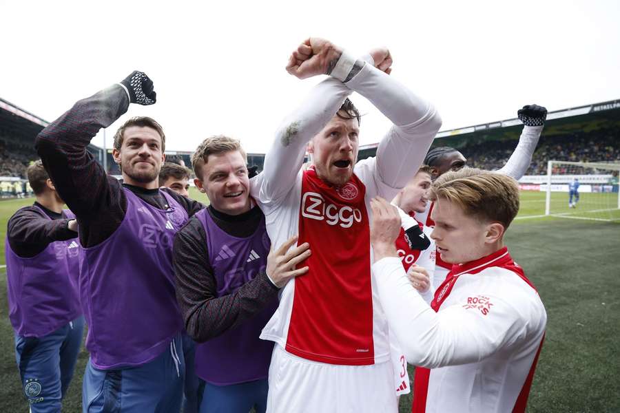 Wout Weghorst celebrates his goal after putting Ajax up 1-0