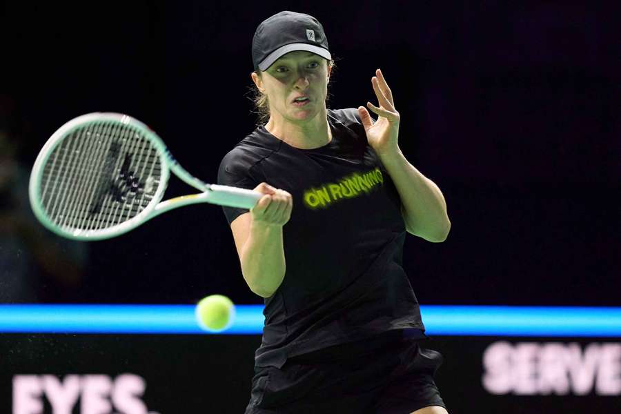 Iga Swiatek takes part in a practice session ahead of the Billie Jean King Cup Finals in Malaga