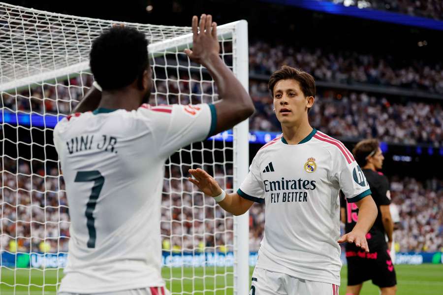 Guler (L) celebrates for Real Madrid Guler (L) celebrates for Real Madrid