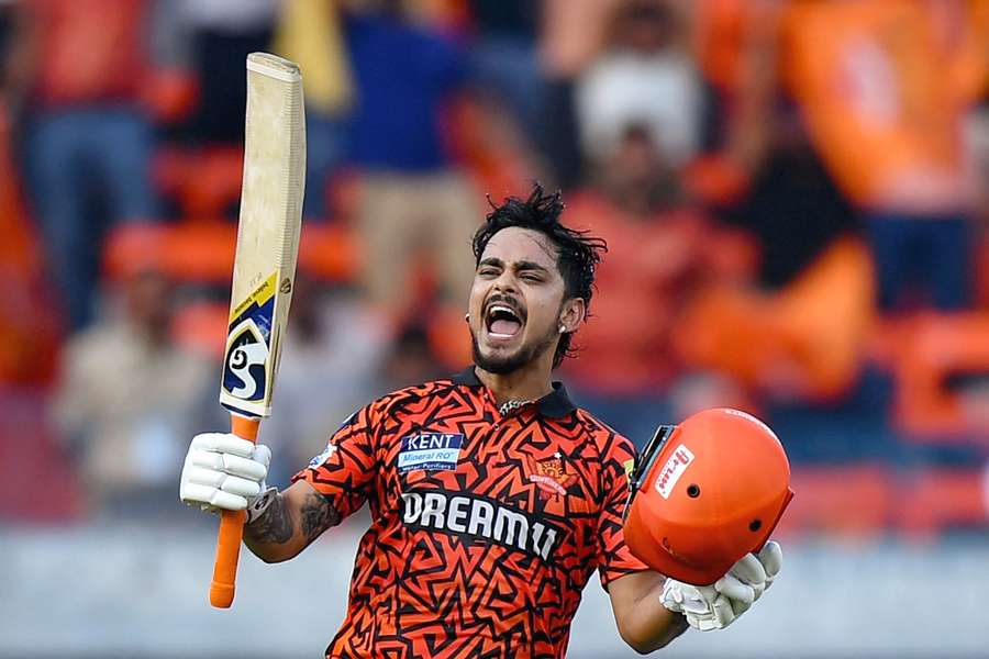 Kishan celebrates after reaching the milestone during Sunday's game
