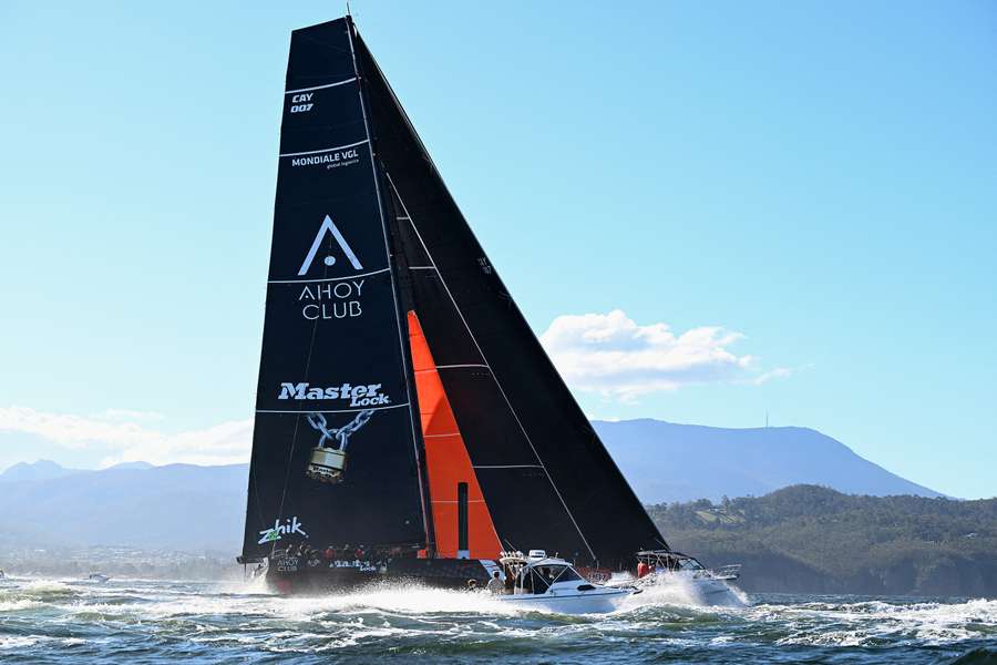 Comanche bullets up the Derwent River towards the finish line on Sunday afternoon.