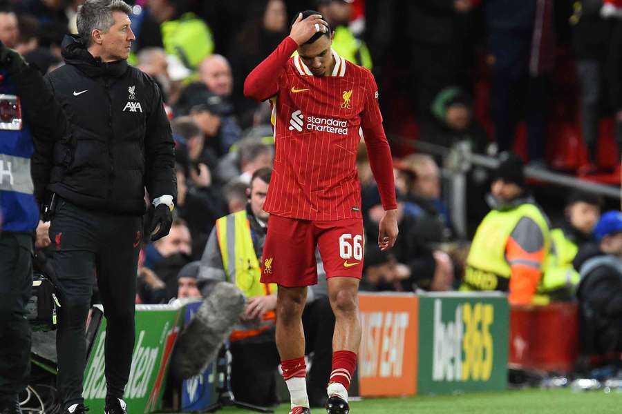 Trent Alexander-Arnold left the pitch late on in the second half against PSG