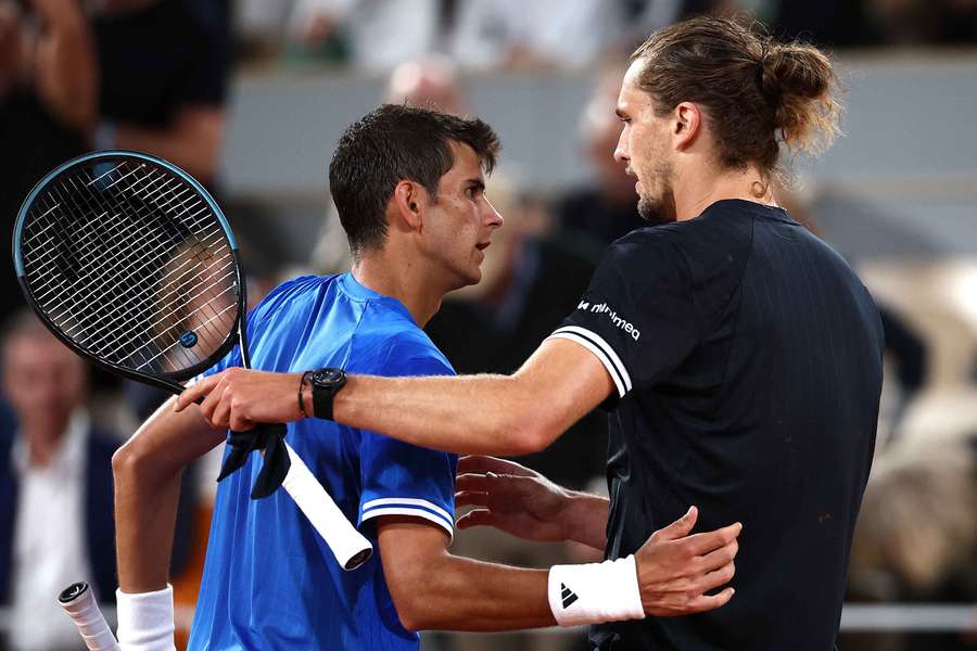 Zverev (right) shakes hands with Jodar Zverev (right) shakes hands with Jodar
