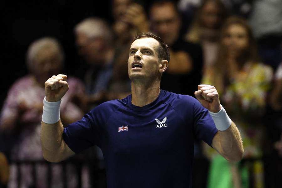 Andy Murray celebrates winning his Davis Cup match