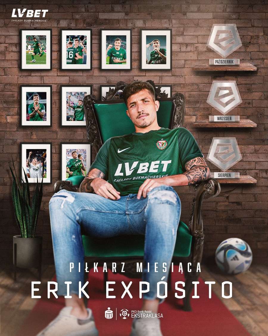 Erik Exposito bol vyhlásený za najlepšieho hráča augusta, septembra a októbra v Ekstraklase.