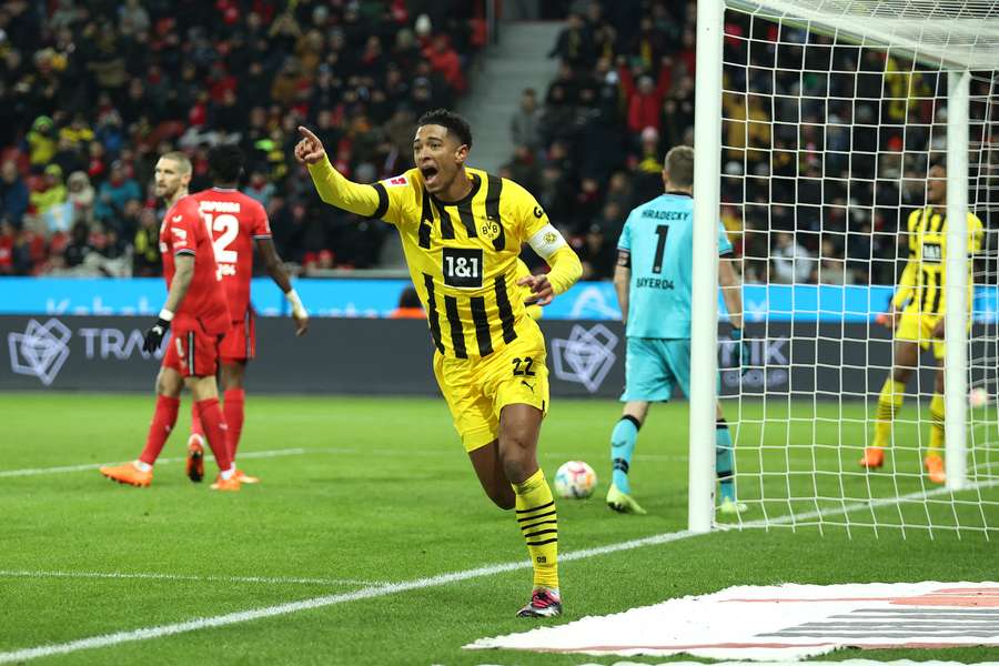 Jude Bellingham wheels away after playing his part for Dortmund against Leverkusen