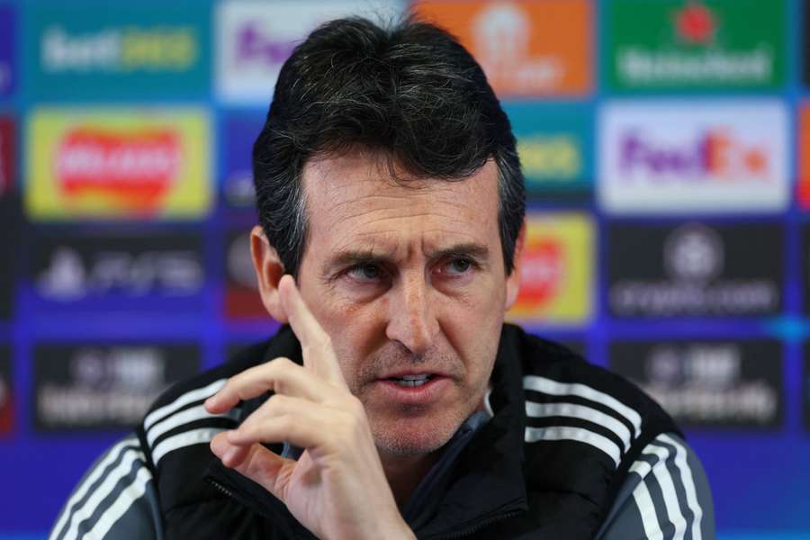 Unai Emery reacts during his pre-match press conference Unai Emery reacts during his pre-match press conference