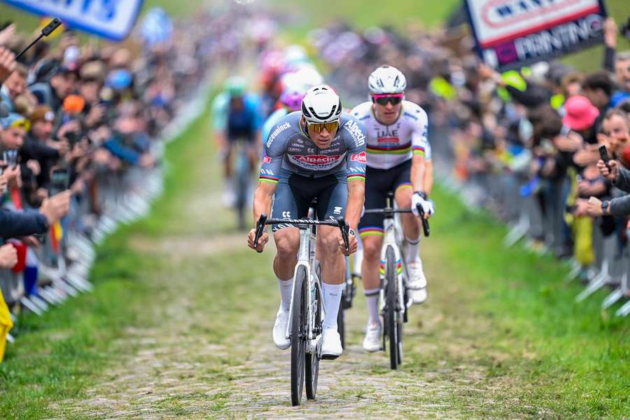 Van der Poel and Tadej Pogacar in the Arenberg forest