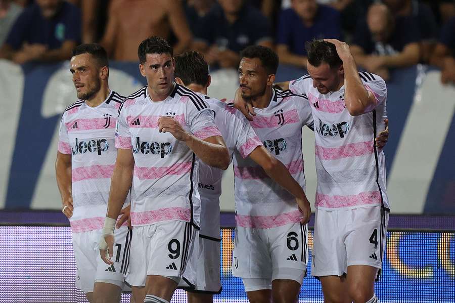 Juventus celebrate a goal in Empoli