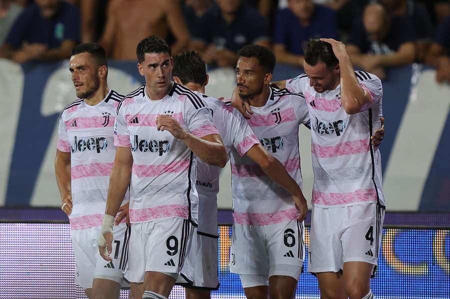 Juventus celebrate a goal in Empoli