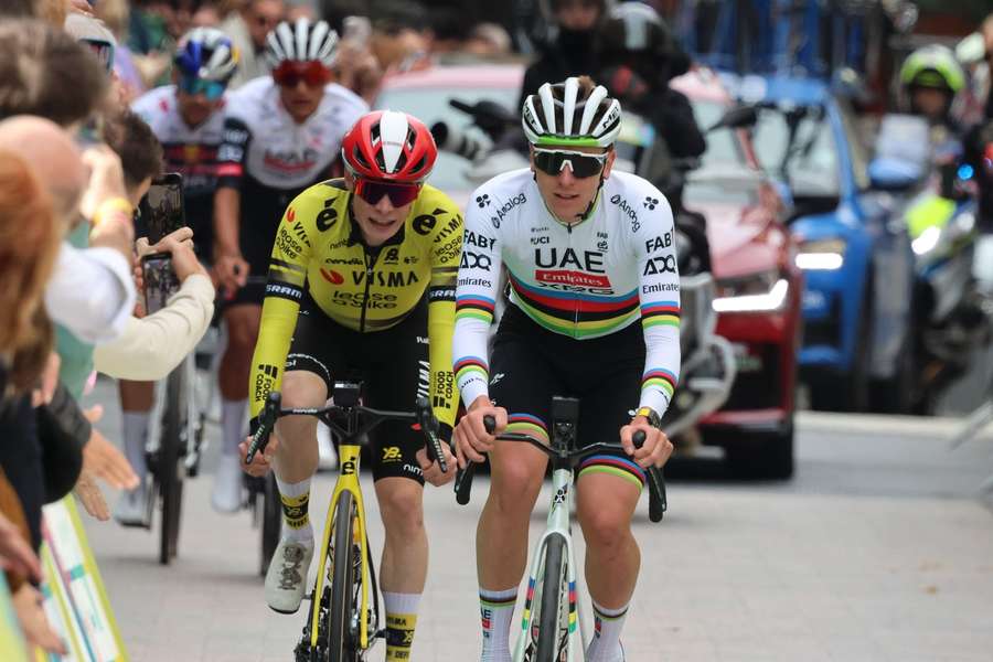 Jonas Vingegaard and Tadej Pogacar battling it out during the Andorra Classic Jonas Vingegaard and Tadej Pogacar battling it out during the Andorra Classic
