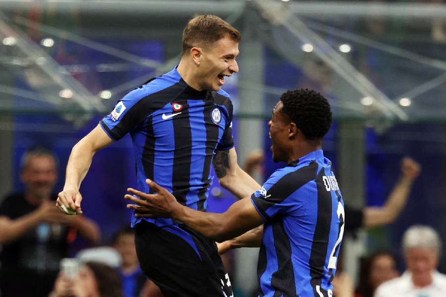 Inter Milan's Nicolo Barella celebrates scoring a goal