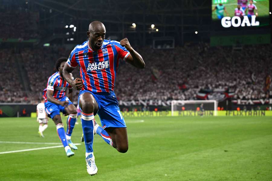 Crystal Palace's Jean-Philippe Mateta celebrates scoring their first goal Crystal Palace's Jean-Philippe Mateta celebrates scoring their first goal