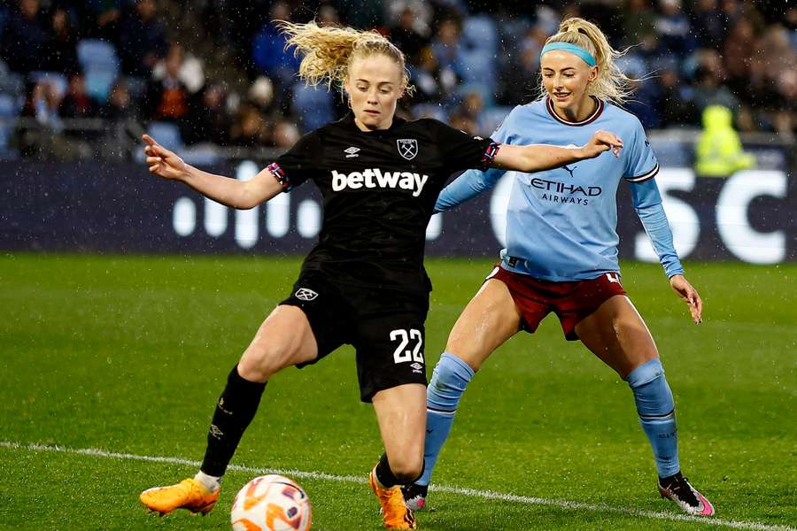 Chloe Kelly, right, netted twice for Manchester City against West Ham