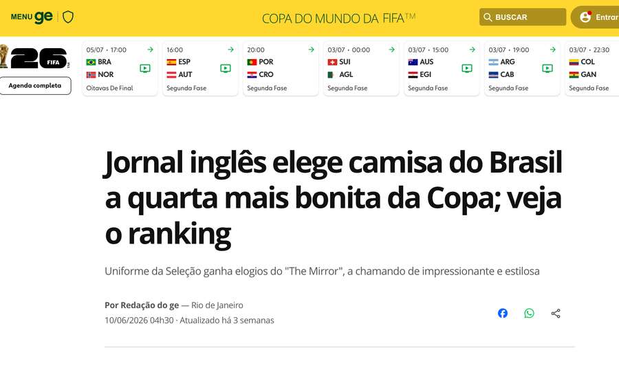Jornal inglês é tabloide The Mirror, que tem pouca credibilidade na própria Inglaterra