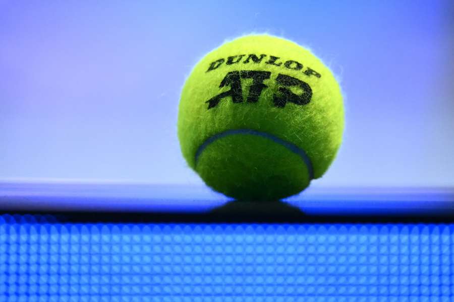 A picture shows an official tennis ball Dunlop during the ATP Finals tennis tournament in Turin