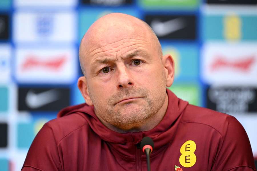 England's interim head coach Lee Carsley reacts as he speaks to the media during a press conference