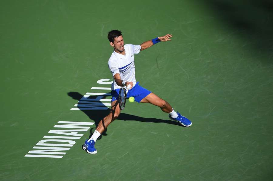 Novak Djokovic in actie op de BNP Paribas Open in 2019