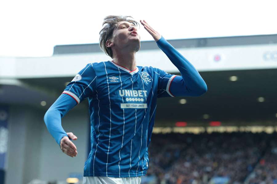 Ryan Naderi celebrates opening the scoring for Rangers Ryan Naderi celebrates opening the scoring for Rangers