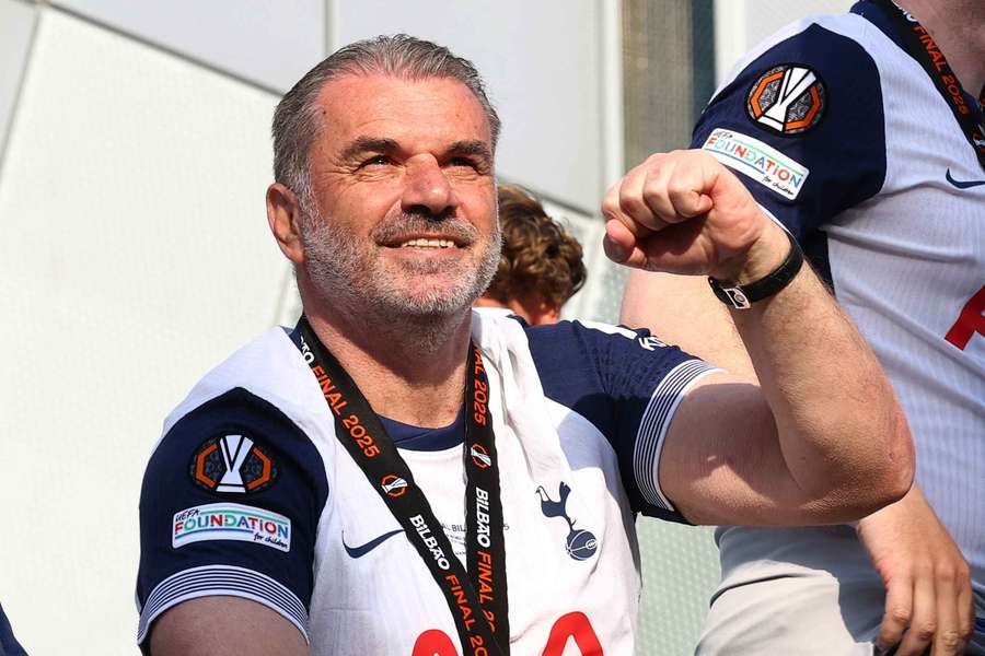 Tottenham manager Ange Postecoglou during the victory parade 