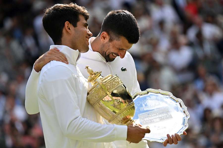 Djokovic and Alcaraz after their latest match at Wimbledon