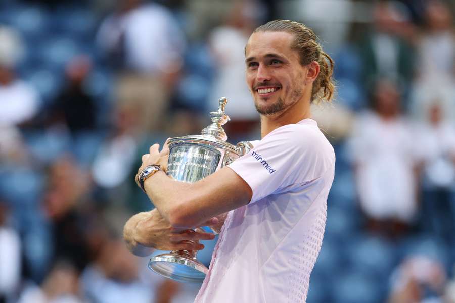 Germany's Alexander Zverev celebrates with the trophy after winning the men's singles final at the US Open Germany's Alexander Zverev celebrates with the trophy after winning the men's singles final at the US Open