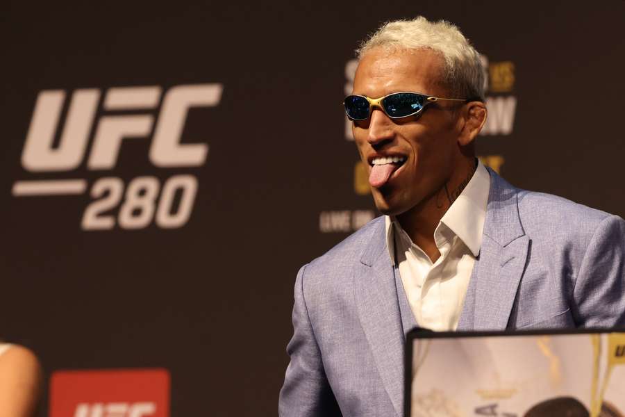 Charles Oliveira speaks during a presser ahead of the UFC event at the Etihad Arena in Abu Dhabi 