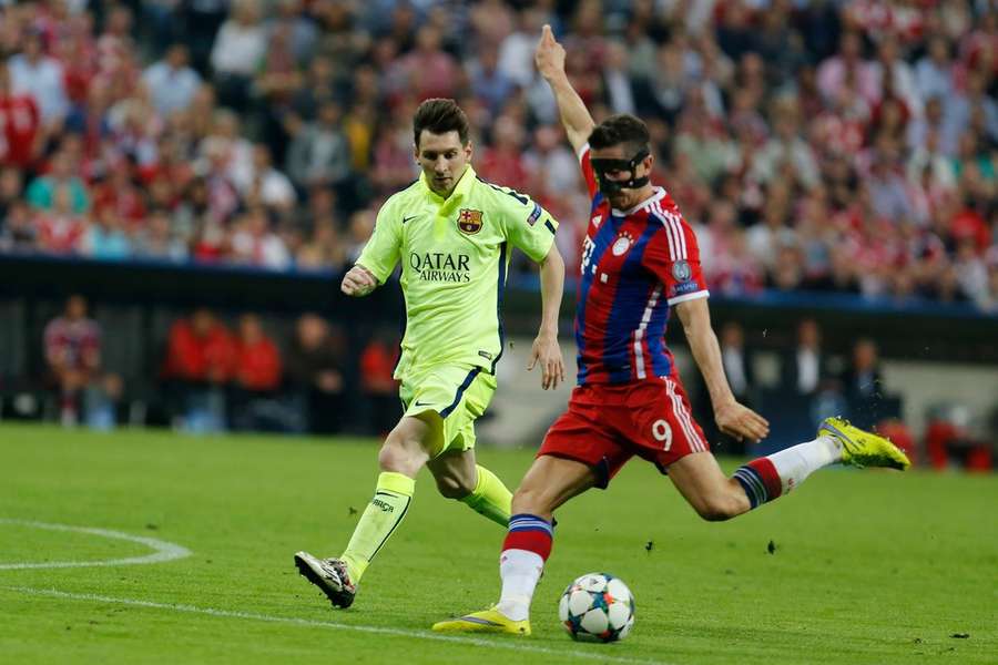 Lionel Messi en Robert Lewandowski tijdens Bayern München - FC Barcelona in 2015