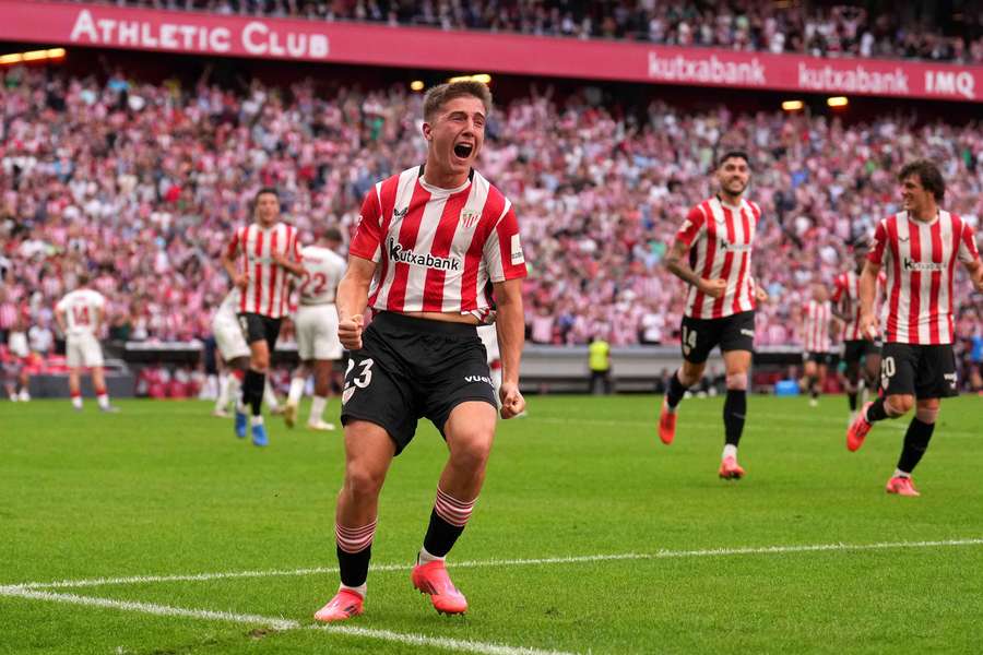 Jauregizar celebra un gol con el Athletic esta temporada