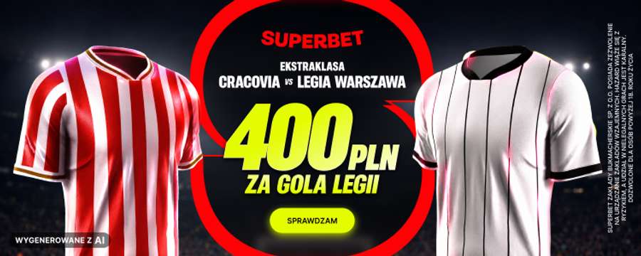 400 zł za gola Legii Warszawa w meczu z Cracovią od Superbet 400 zł za gola Legii Warszawa w meczu z Cracovią od Superbet