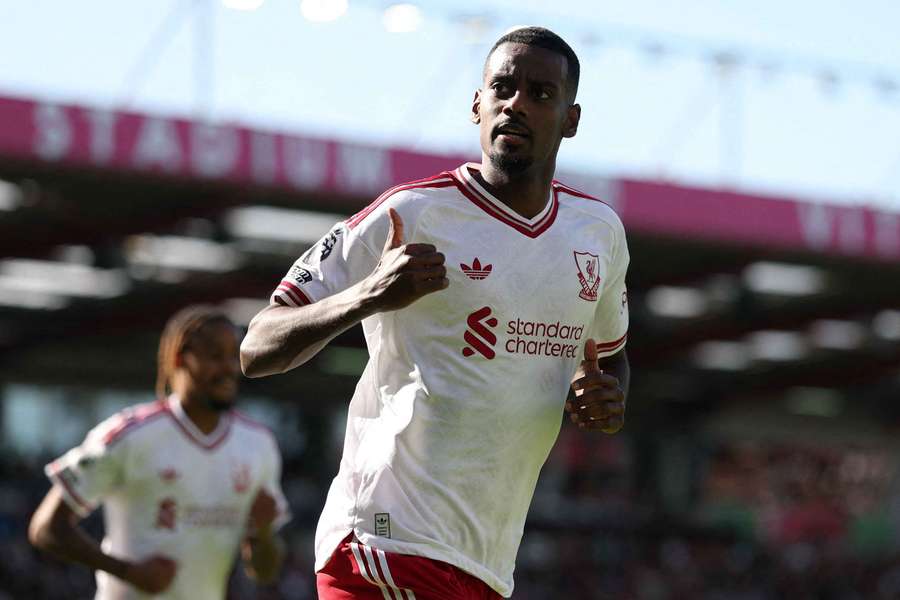 Liverpool's Alexander Isak celebrates scoring their first goal Liverpool's Alexander Isak celebrates scoring their first goal
