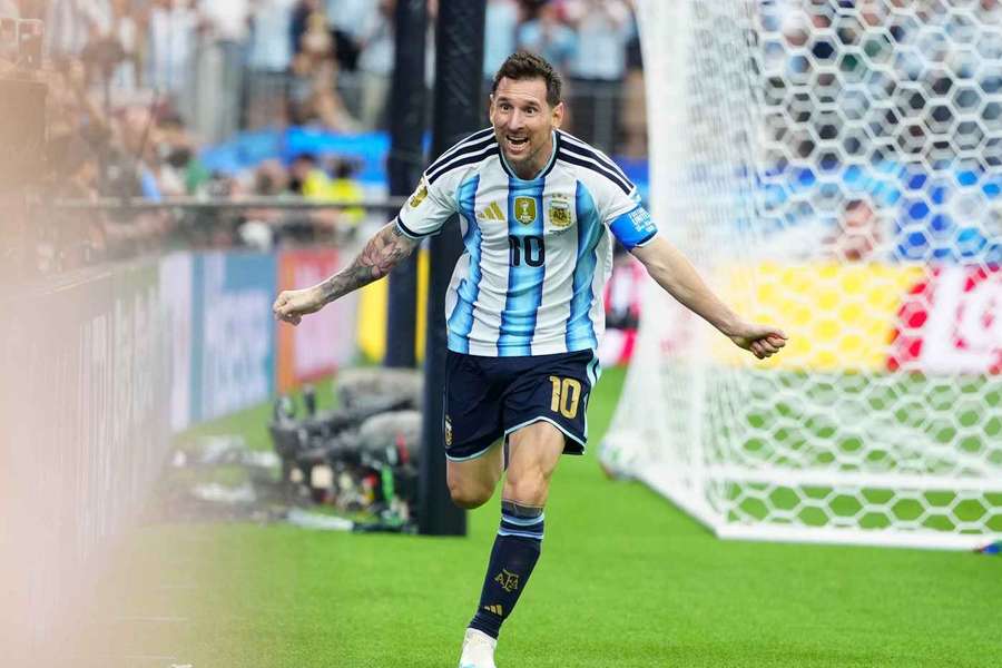 Argentina's Lionel Messi celebrates his second goal against Austria Argentina's Lionel Messi celebrates his second goal against Austria