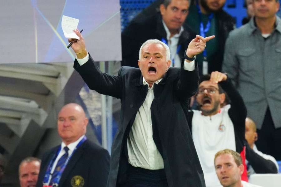 Jose Mourinho reacts during the Champions League match against Chelsa