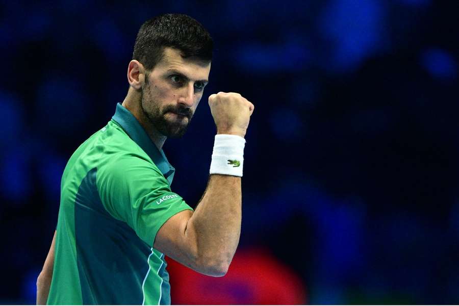 Djokovic celebrates point against Sinner