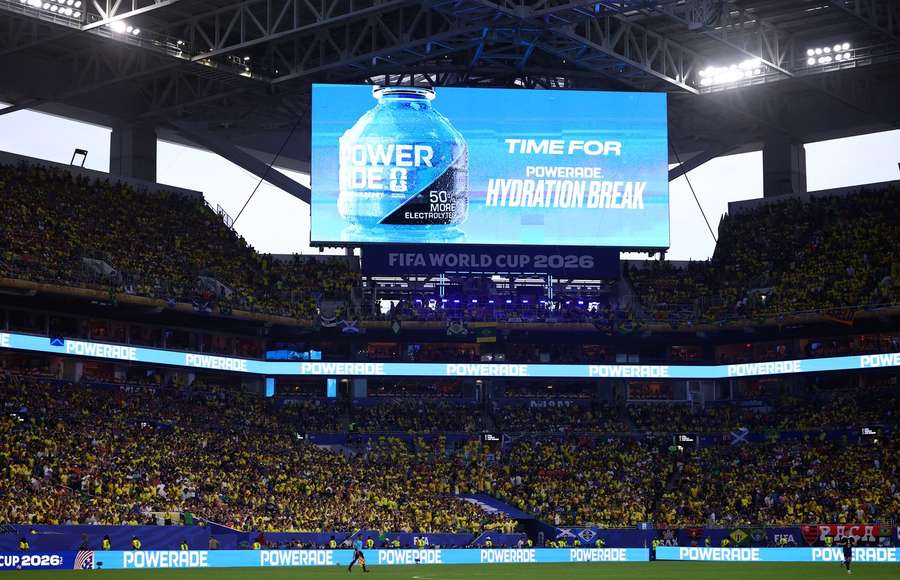 A general view during a hydration break at the World Cup