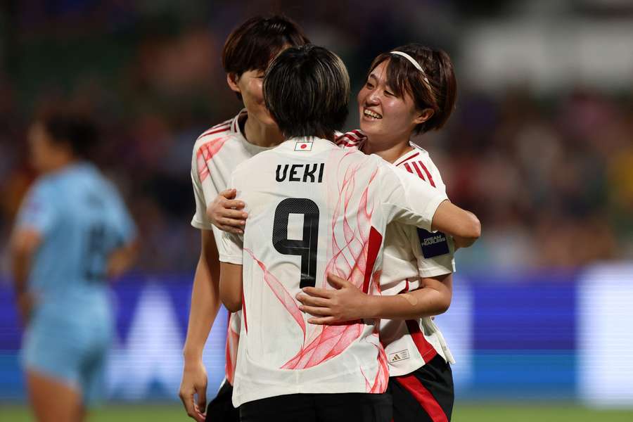 Japan's Hinata Miyazawa celebrates one of her three goals against India. 